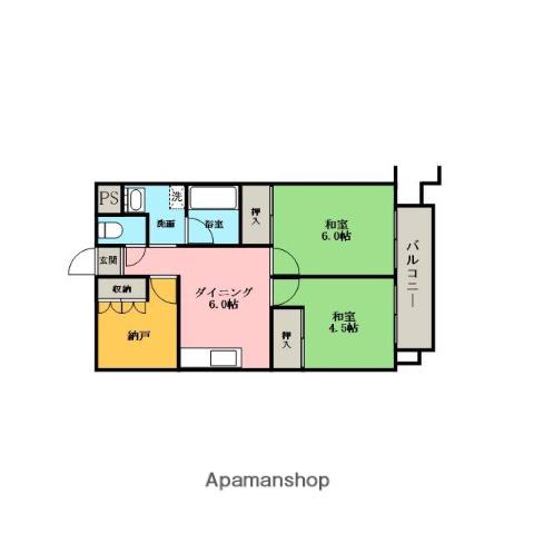 サンシャイン道野(2SDK/4階)の間取り写真