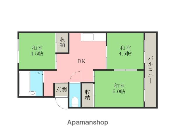 ライズィングマンションC棟(3DK/1階)の間取り写真