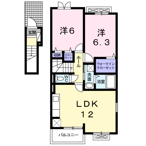 ユニゾン(2LDK/2階)の間取り写真