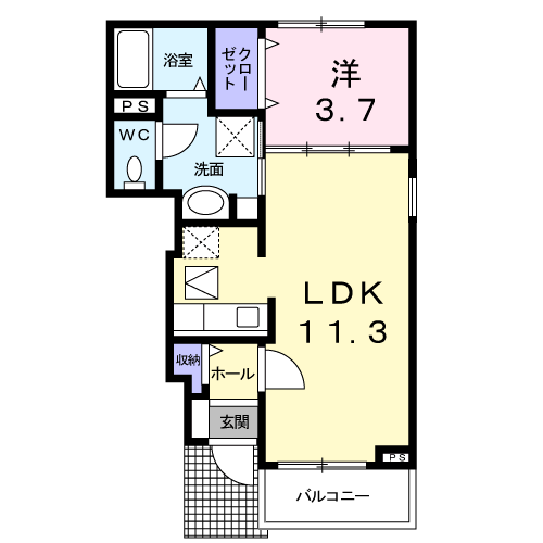 アルファ1号館(1LDK/1階)の間取り写真