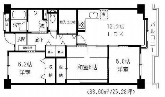 レジデンス岸和田(3LDK/2階)の間取り写真