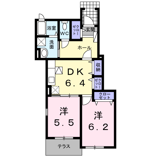 シェ モア Ⅰ番館(2DK/1階)の間取り写真