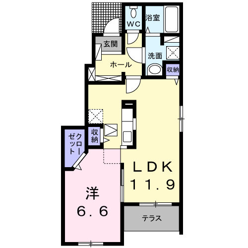 イルミナール(1LDK/1階)の間取り写真