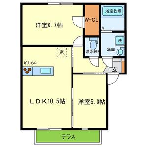 ミューズ二色B・C棟(2LDK/1階)の間取り写真