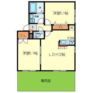 オアゼ・二色Ⅰ番館(2LDK/1階)の間取り写真