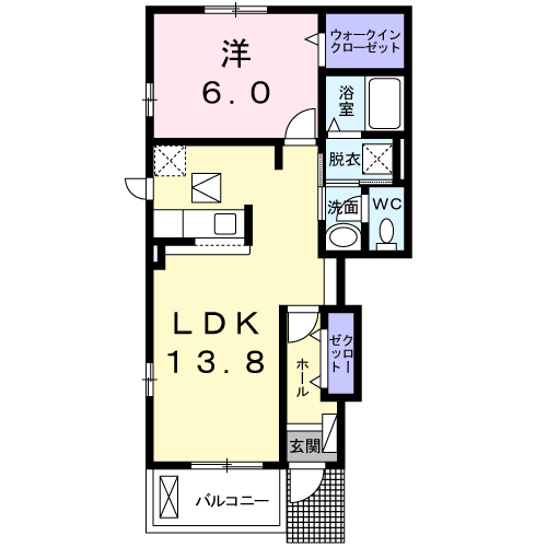 ハーベストコートA(1LDK/1階)の間取り写真