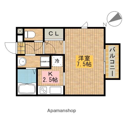UNA CASA SHINZAIKE(1K/1階)の間取り写真