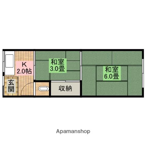 南海電鉄南海本線 七道駅 徒歩10分 2階建 築58年(2K/2階)の間取り写真