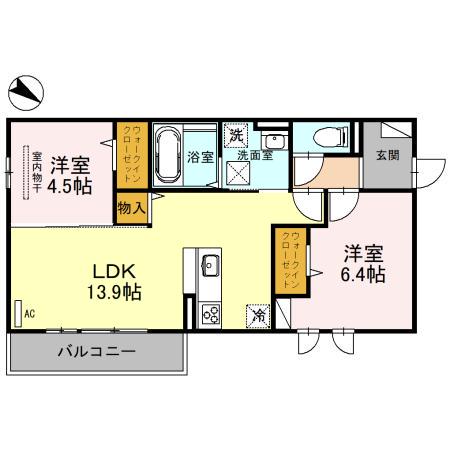 GRANDEL B棟(2LDK/1階)の間取り写真