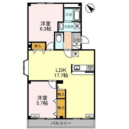 コスモ二色浜3(2LDK/2階)の間取り写真