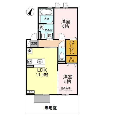 JIN/輝 B棟(2LDK/1階)の間取り写真