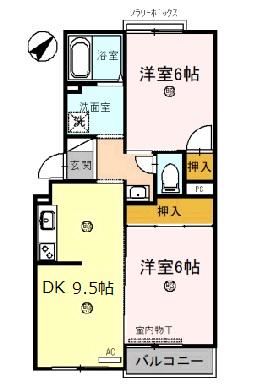 トリヴァン加守田(2DK/2階)の間取り写真