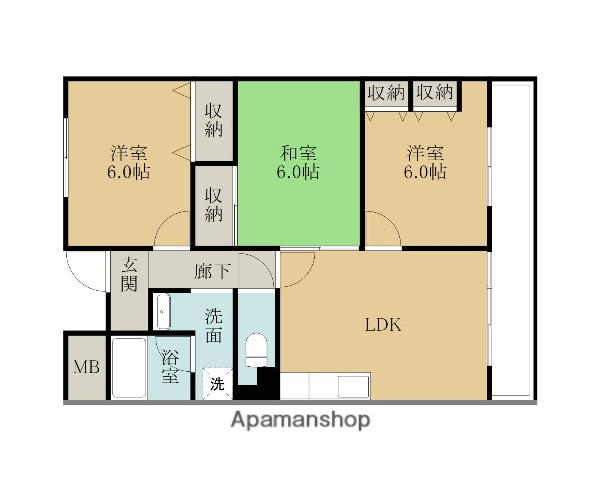 セーヌ東岸和田(3LDK/1階)の間取り写真