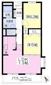 コンフォート山城(2LDK/2階)の間取り写真