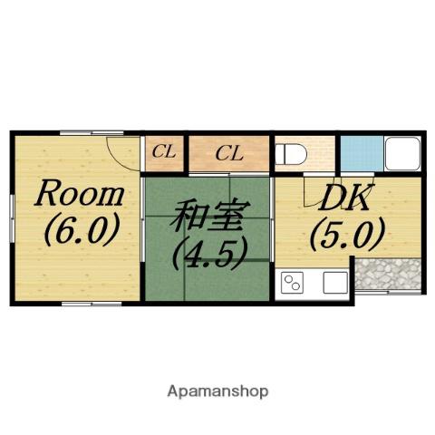 香ヶ丘町1-13-11アパート(2DK/1階)の間取り写真
