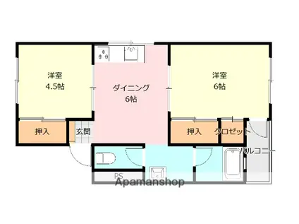 桜荘マンション(2DK/1階)の間取り写真