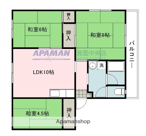 ハーメス・ミノオ(3LDK/2階)の間取り写真