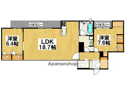 ファイブコートプレミアム中百舌鳥(2LDK/2階)の間取り写真