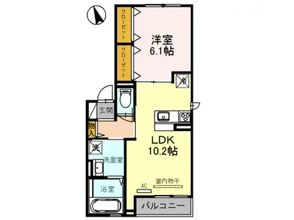 シンセリティ石津 B棟(1LDK/2階)の間取り写真