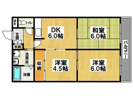 東栄マンション(3DK/4階)の間取り写真