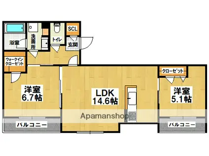 シャーメゾン アミコート(2LDK/3階)の間取り写真