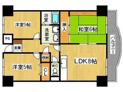 プレスト・コート 弐番館(3LDK/9階)の間取り写真