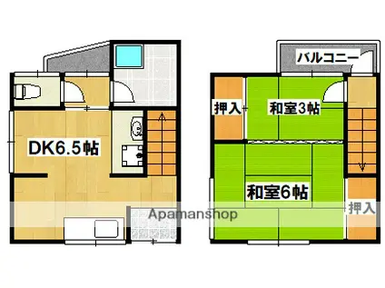 南海電鉄高野線 初芝駅 徒歩8分 2階建 築56年(2DK)の間取り写真