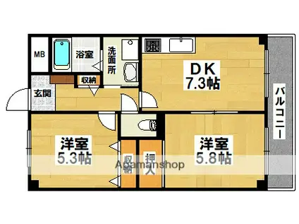 CASA OKUNO(2DK/4階)の間取り写真