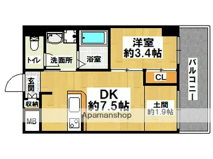 サザンクレスト七道シエル(1DK/3階)の間取り写真