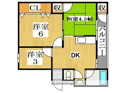 川崎マンション(3DK/1階)の間取り写真