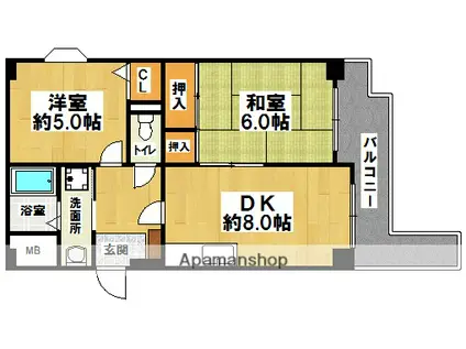 阪和線 杉本町駅 徒歩7分 5階建 築35年(2DK/4階)の間取り写真