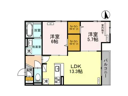 ルシェーナ西田辺(2LDK/2階)の間取り写真