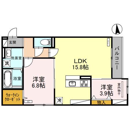 ルシェーナ西田辺(2LDK/2階)の間取り写真