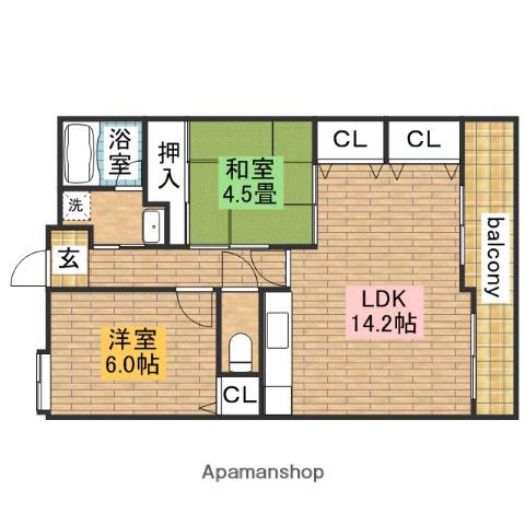 阪和線 堺市駅 徒歩2分 14階建 築21年(2LDK/14階)の間取り写真