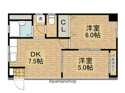 フローラル堺東(2DK/4階)の間取り写真