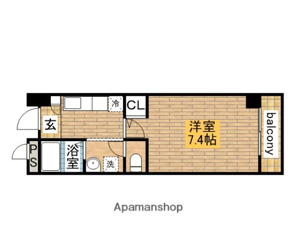 ブリディアントグリーン三国ケ丘(1K/2階)の間取り写真