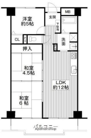 クローバーハイツ上野芝(3LDK/7階)の間取り写真