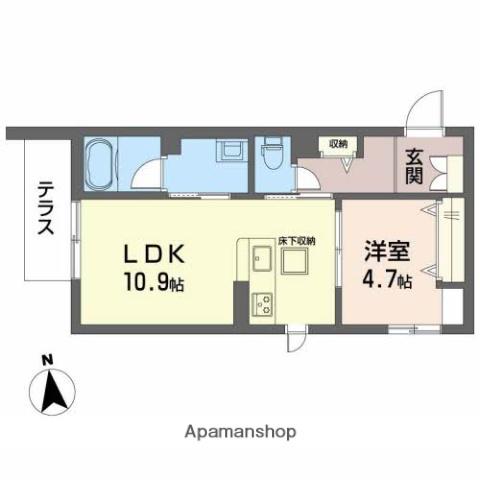 HARUなかもず(1LDK/1階)の間取り写真