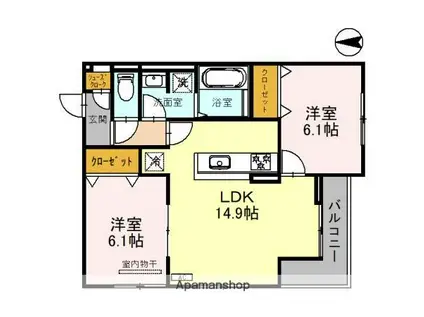 D-ROOM堺区向陵西町(2LDK/2階)の間取り写真