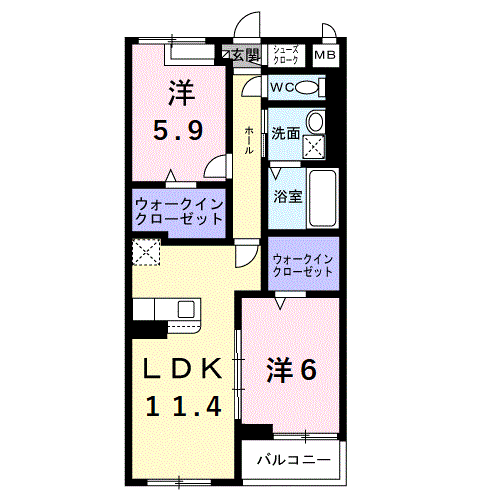アイマコート 初芝(2LDK/2階)の間取り写真
