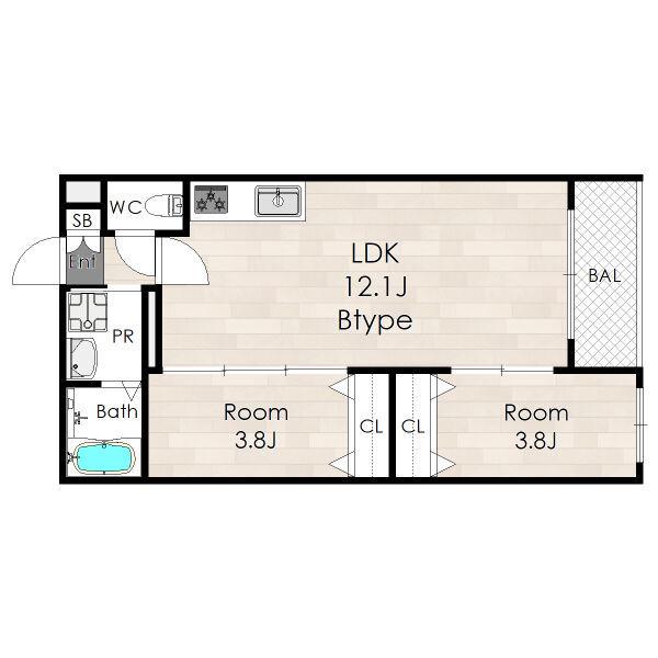アバンティオ北花田(2LDK/1階)の間取り写真