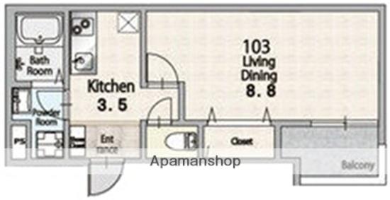 ハピネスコート堺香ヶ丘(1K/1階)の間取り写真
