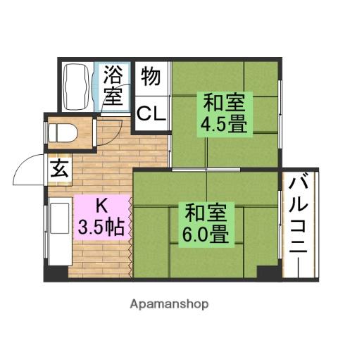 三国ヶ丘グランドマンション(2K/4階)の間取り写真