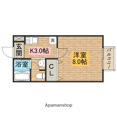 ボヌール鳳2(1K/2階)の間取り写真