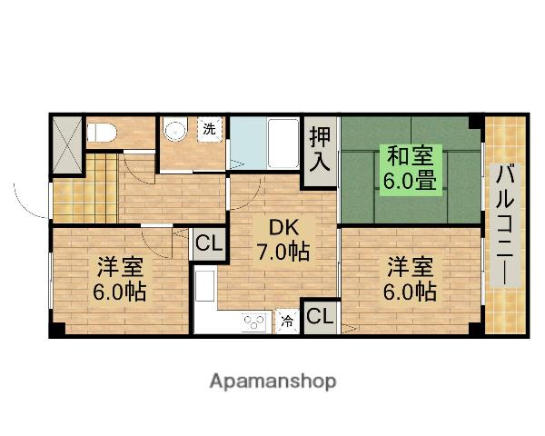 ウォーク羽衣(3DK/3階)の間取り写真