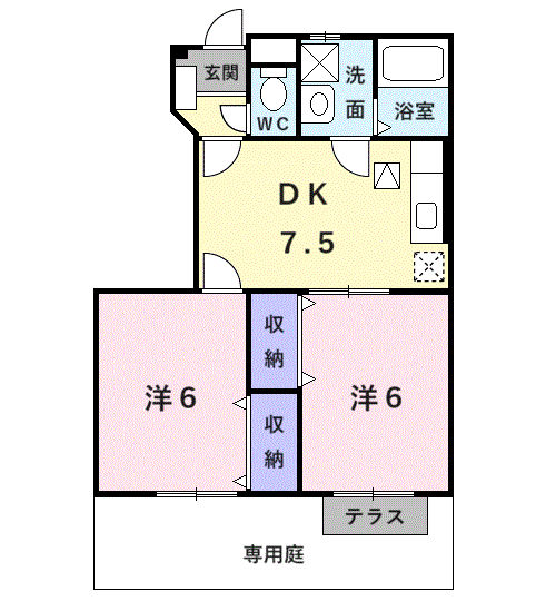 グラシューメゾン北館(2DK/1階)の間取り写真