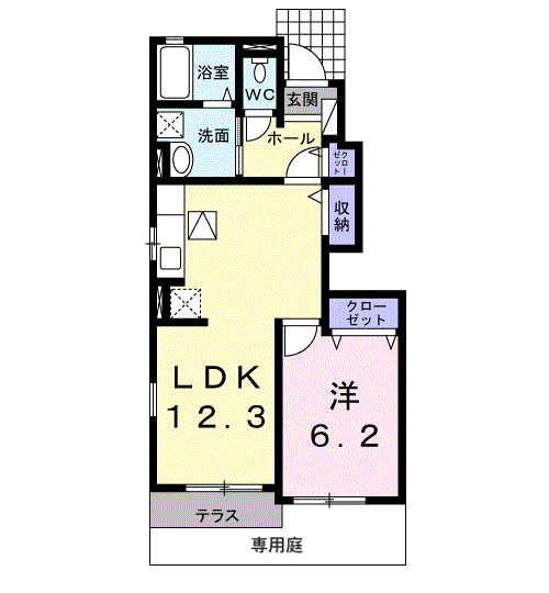 プラシード・カーサ(1LDK/1階)の間取り写真