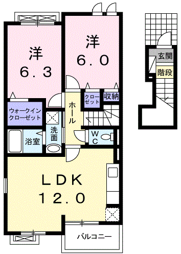 ヴィラパストラーレ(2LDK/2階)の間取り写真