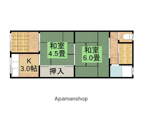 上野芝アパートB棟(2K/2階)の間取り写真