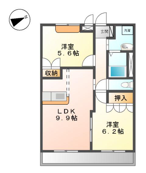 ハーフパッチ(2LDK/2階)の間取り写真